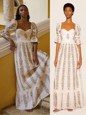 Agua by Agua Bendita Cedro Margarita Embroidered Linen Maxi Dress NEW with tags